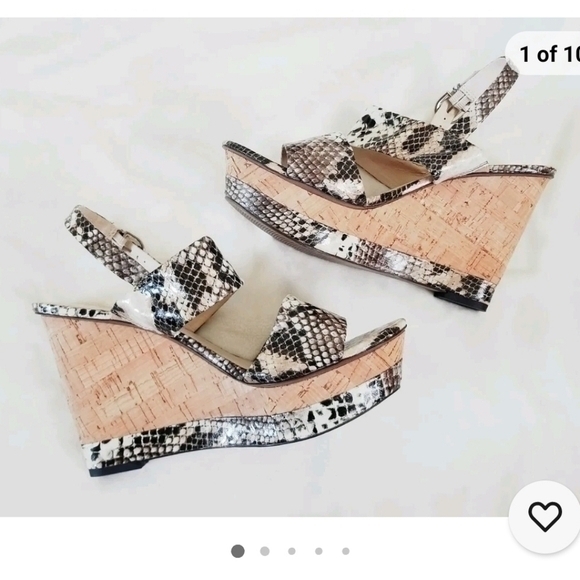 BOSTON PROPER FRANCO SARTO PYTHON WEDGE SANDALS SZ 9.5 - Picture 1 of 10